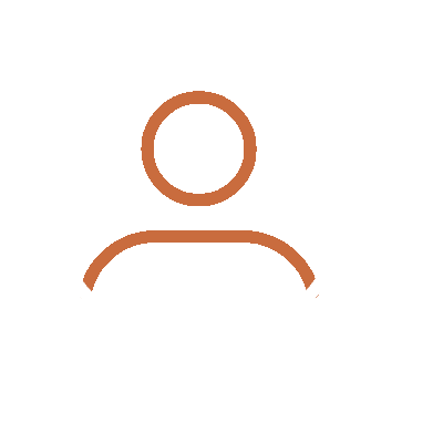White magnifying glass outlinesurrounding an orange silhouette of a person, indicating search or user profile
